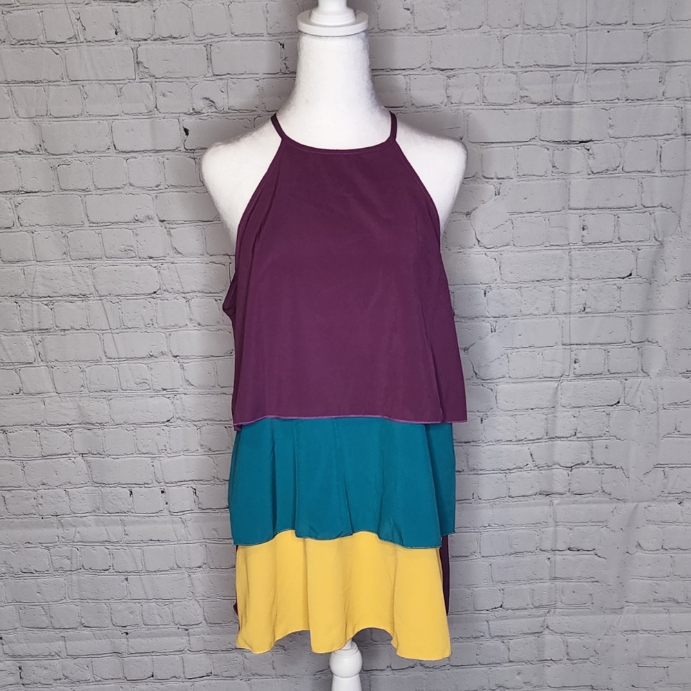 HALTER NECK SLEEVELESS TIERED WOVEN TOP